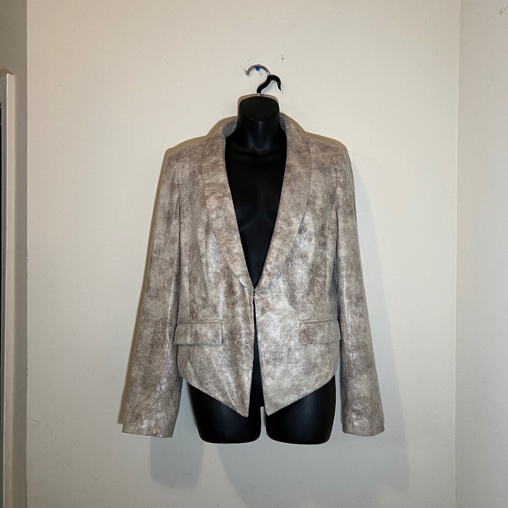 INC International Concepts Women’s Large Blazer Lined Multi Brown Snake Print Sh